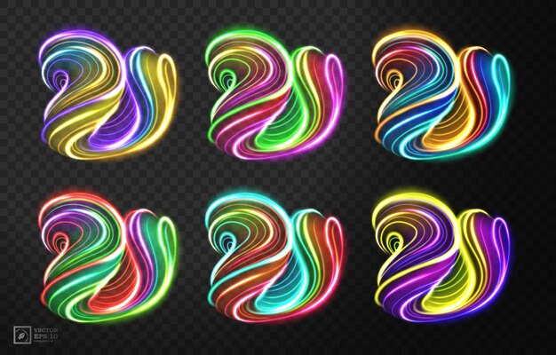 Abstracte Multicolor Swirl Line of Light, geïsoleerd op donkere achtergrond.