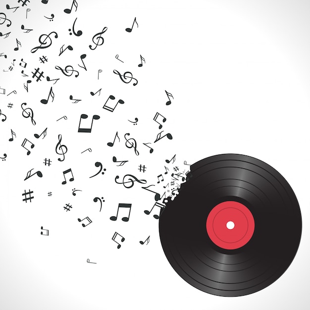 Abstracte muziekachtergrond met nota's en vinyl