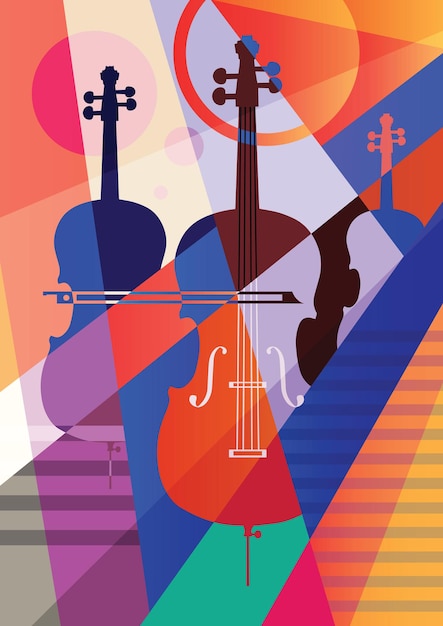 Abstracte muzikale achtergrond, drie contrabassen. vector illustratie