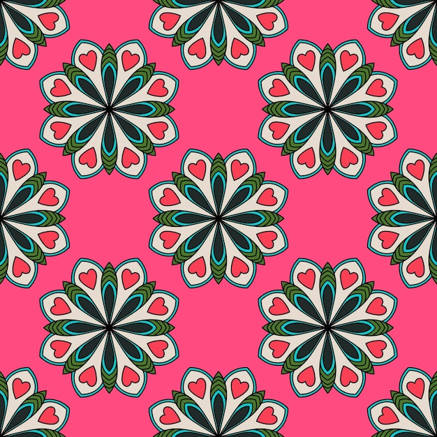 Abstracte naadloze patroon met mandala bloem. mozaïek, tegel. bloemen achtergrond.