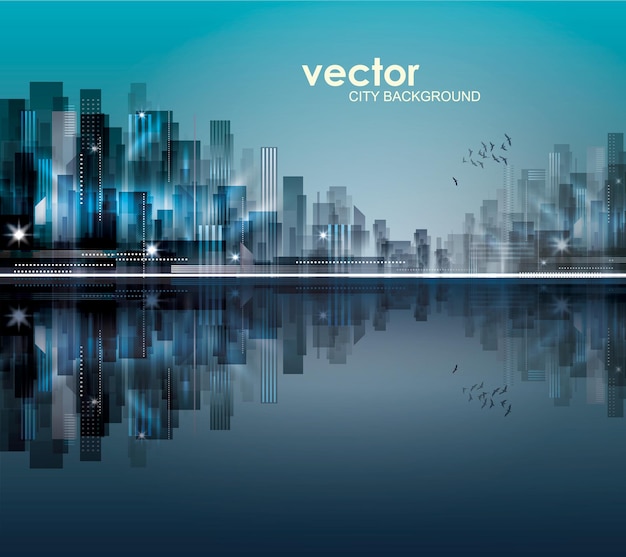 Abstracte nachtachtergrond met silhouet van city