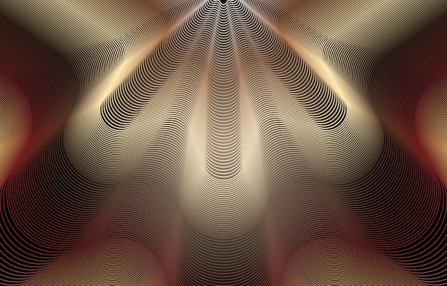 Abstracte neon golvende lijn gouden koperen kleur achtergrond hittegolf straling gloeiende schelpen laserstraal