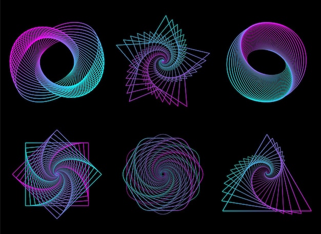 Abstracte neon vormen ingesteld, futuristische golvende fractal achtergrond. Vector geometrische illustratie