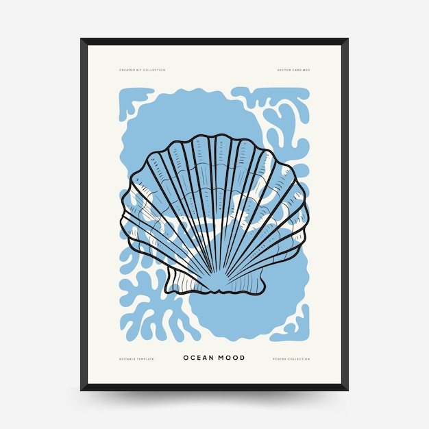 Abstracte oceaan en zee posters sjabloon. Moderne zee Botanische trendy zwarte stijl. Uitstekend zeewier