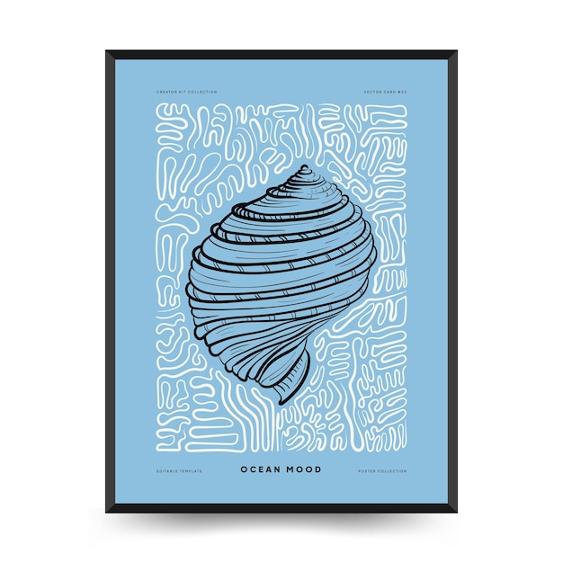 Abstracte oceaan en zee posters sjabloon. Moderne zee Botanische trendy zwarte stijl. Uitstekend zeewier