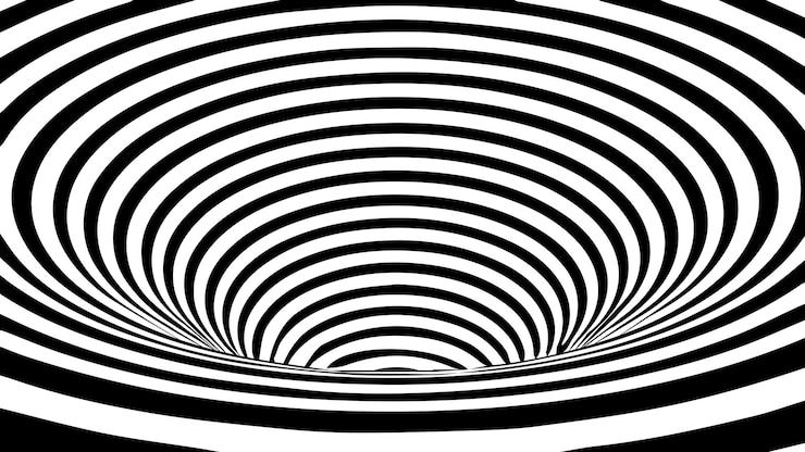 Vector abstracte optische illusie tunnel wormgat met oppervlakteafwijking vector geometrische strepen tunnel