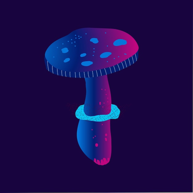 Abstracte paddestoelen neon kleur zwarte achtergrond Vector illustratie minimalistische handgetekende