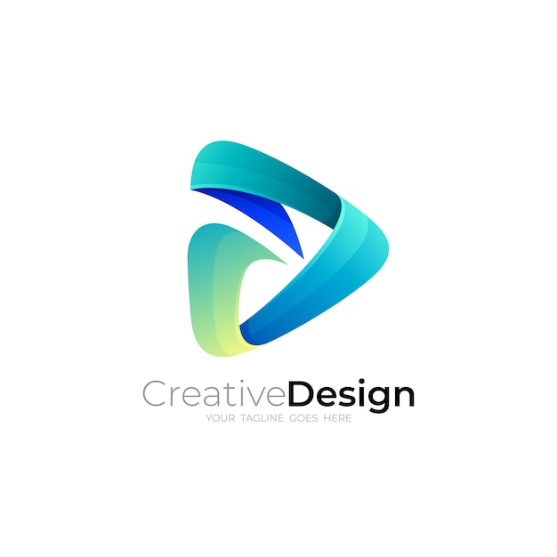 Abstracte Play logo ontwerp technologie blauwe kleur