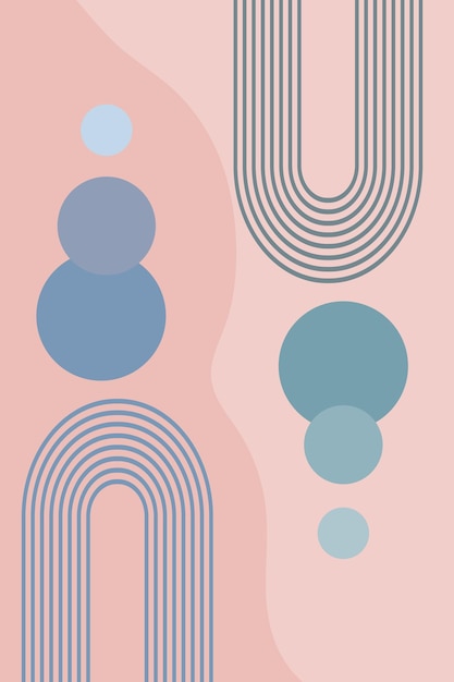 Abstracte poster van geometrische vormen en lijnen met regenboog print en zonnecirkel