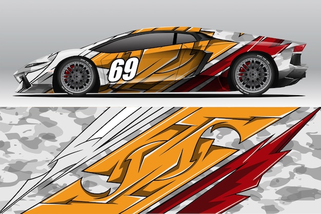 Abstracte racewagen wrap sticker ontwerp en sport achtergrond voor dagelijks gebruik race-livrei of auto vinyl