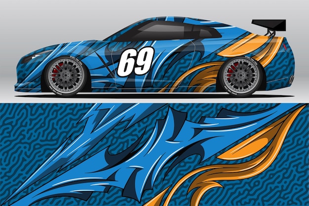 Abstracte racewagen wrap sticker ontwerp en sport achtergrond voor dagelijks gebruik race-livrei of auto vinyl