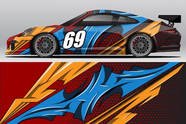 Abstracte racewagen wrap sticker ontwerp en sport achtergrond voor dagelijks gebruik race-livrei of auto vinyl