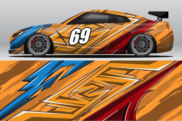 Abstracte racewagen wrap sticker ontwerp en sport achtergrond voor dagelijks gebruik race-livrei of auto vinyl