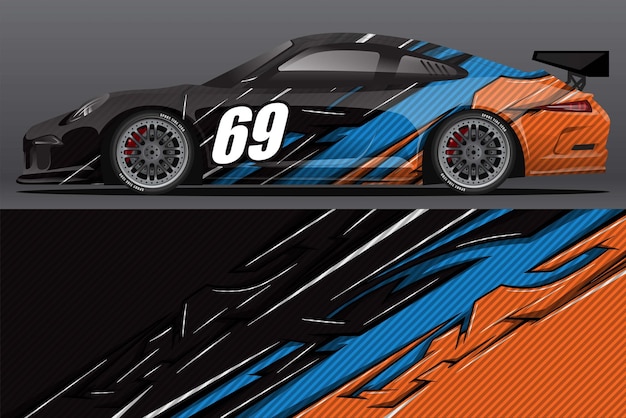 Abstracte racewagen wrap sticker ontwerp en sport achtergrond voor dagelijks gebruik race-livrei of auto vinyl