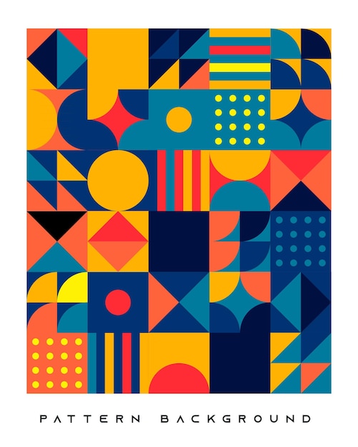 Abstracte retro geometrische vorm patroon blauwe en oranje achtergrondkleur.