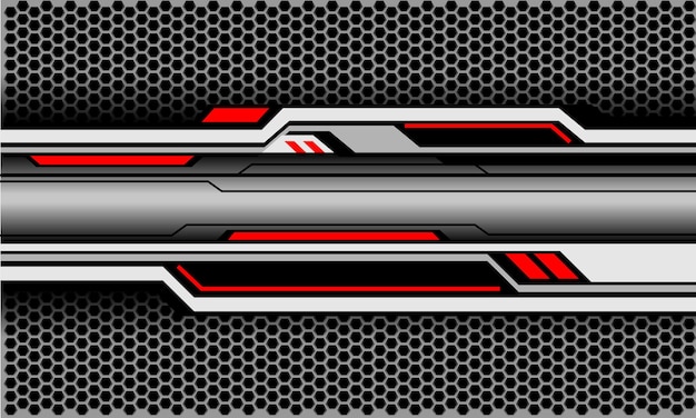 Abstracte rode lijn zwarte circuit witte metalen zeshoek mesh ontwerp technologie toekomstige achtergrond vector