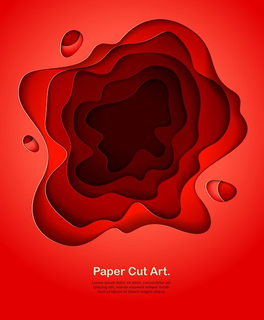 Abstracte rode papier knipsel bochtige vormen gelaagd, vectorillustratie in papier knippen stijl. lay-out voor visitekaartjes, presentaties, flyers of posters.