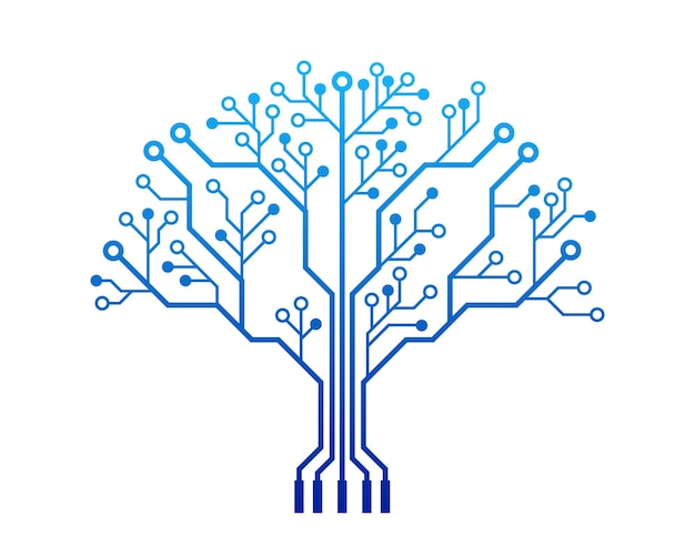 Abstracte schakelboom op witte achtergrond Technologisch ontwerp Computer engineering hardware systeem