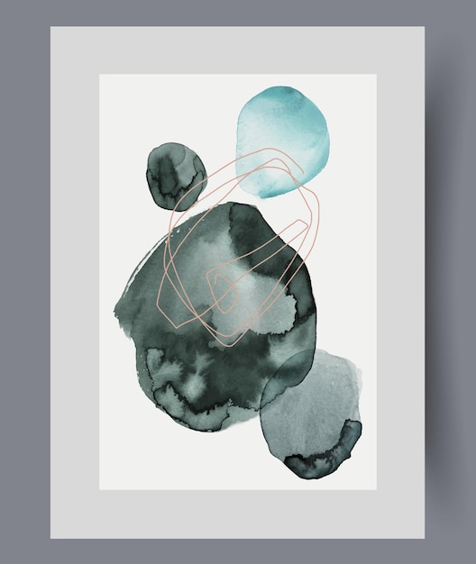 Abstracte schilderij met willekeurig geplaatste vlekken en lijnen die objecten met elkaar verbinden op aquarelkunstwerken
