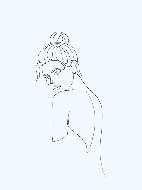 Abstracte schoonheid gezicht vrouw op zoek kapsel elegante one line art tekening