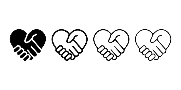 Abstracte set met zwarte handdrukken hart vector iconen Teken vriendschap of partnerschap
