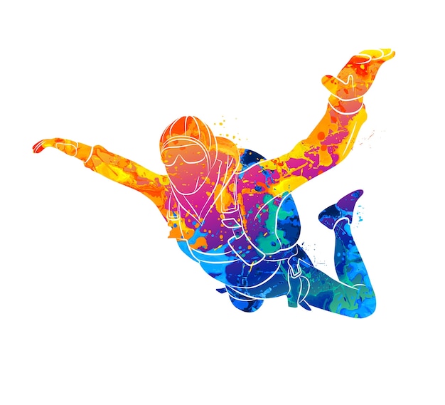 Abstracte skydiver van splash van aquarellen. illustratie van verven.