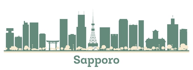 Abstracte skyline van de stad Sapporo Japan met kleur gebouwen