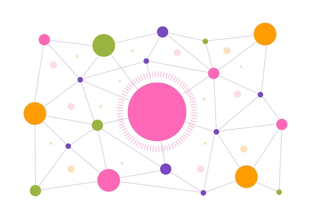 Vector abstracte sociale netwerkillustratie met veelhoekige cirkelsvormen en verbindende punten of lijn