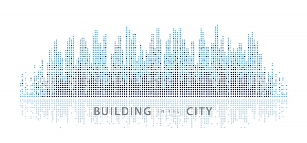 Abstracte stad, Equalizer achtergrond. transparant stadslandschap, Dots Building