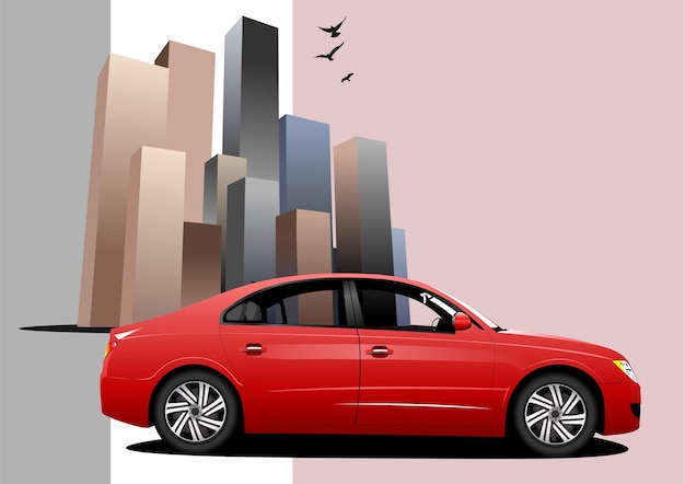 Abstracte stad op raster achtergrond Stedelijk concept Auto sedan 3d kleur vector illustratie