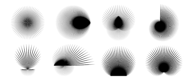Abstracte stevige elementen set Radiale en spiraalvormige spaken collectie objecten Dunne doornenvormen