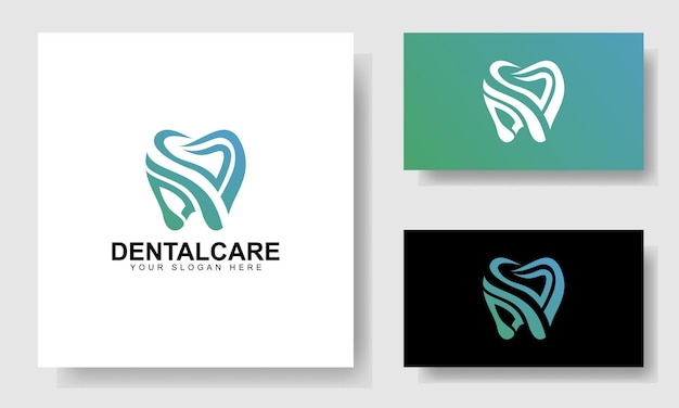 Abstracte tandheelkundige logo ontwerpsjabloon voor apotheek logo met kleur voor de kleurovergang blauw en groen