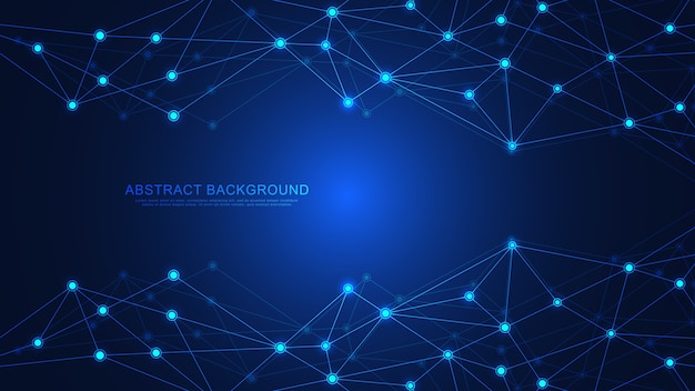 Vector abstracte technische achtergrond met verbindende punten en lijnen. digitale technologie van wereldwijde netwerkverbinding en communicatie.