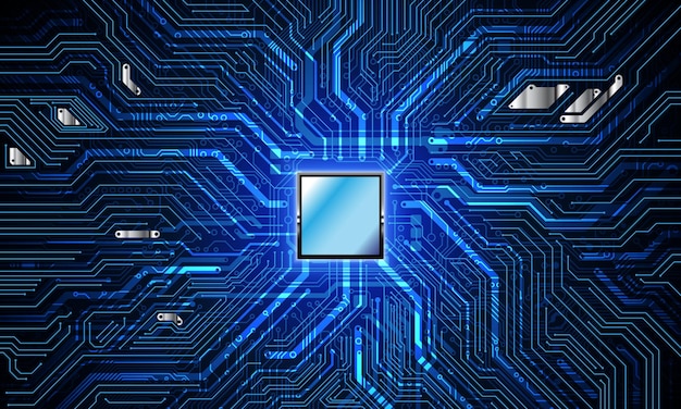 Abstracte technologie chip processor achtergrond printplaat en html code3D illustratie blauwe technologie achtergrond vector