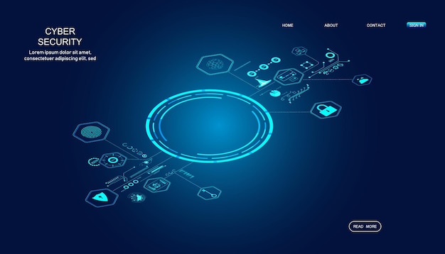 Abstracte technologie cyberbeveiliging privacy informatie netwerk concept isometrische bescherming digitaal