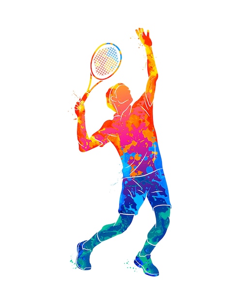 Abstracte tennisser met een racket van splash van aquarellen. illustratie van verven