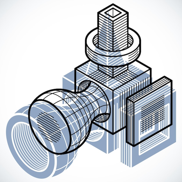 Abstracte trigonometrische constructie, vector dimensionale ontwerpsjabloon.