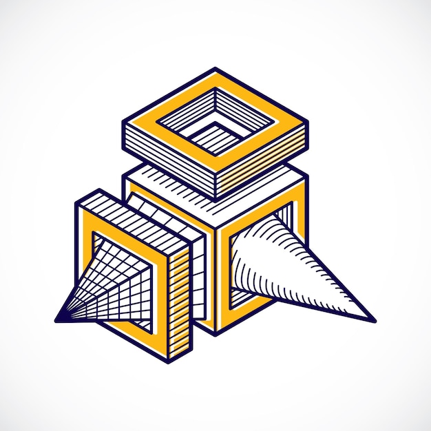 Abstracte trigonometrische constructie, vector dimensionale ontwerpsjabloon.