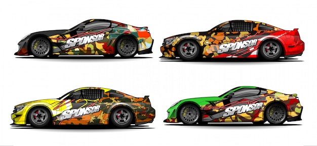 Abstracte vector als achtergrond voor het ontwerp en de voertuigkleuren van de raceautowrap