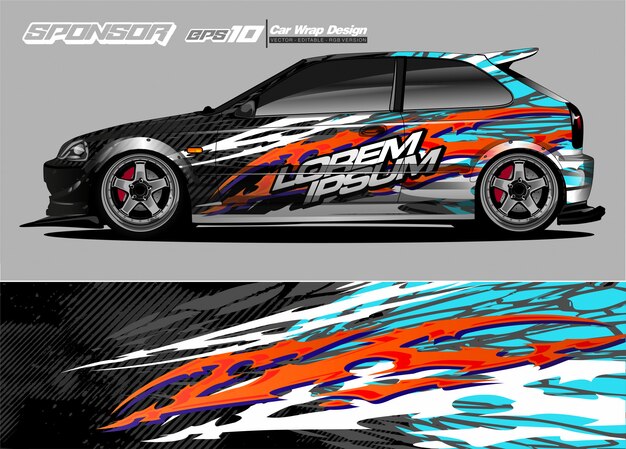Abstracte vector als achtergrond voor het ontwerp en de voertuigkleuren van de raceautowrap