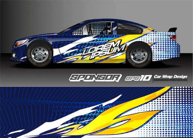Abstracte vector als achtergrond voor het ontwerp en de voertuigkleuren van de raceautowrap