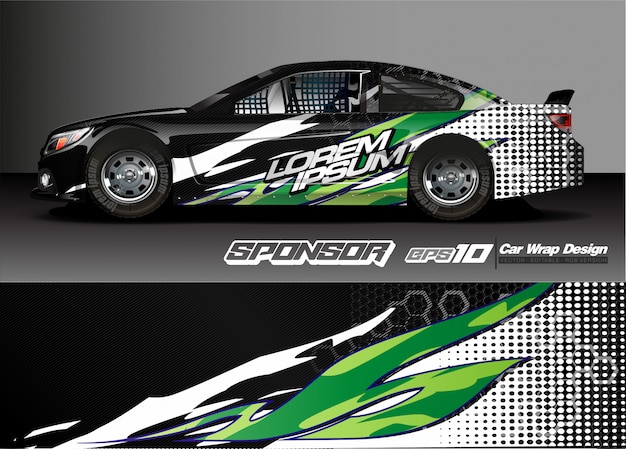 Abstracte vector als achtergrond voor het ontwerp en de voertuigkleuren van de raceautowrap