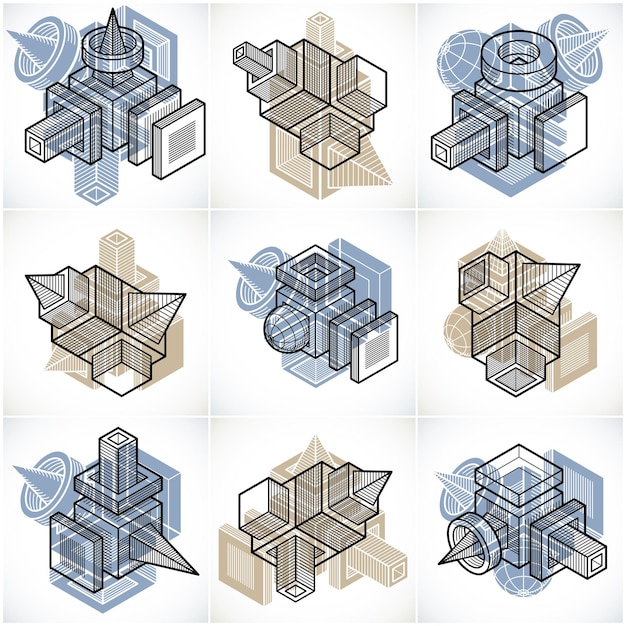 Abstracte vectoren, 3D eenvoudige geometrische vormen ingesteld.