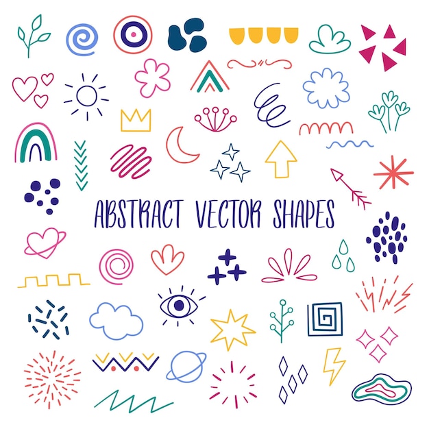 Abstracte vectorvormen, set doodle handgetekende elementen