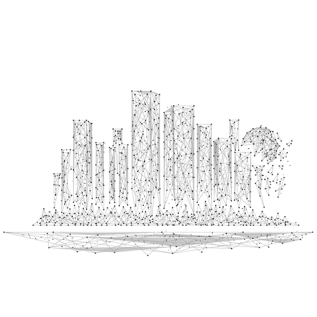 Abstracte veelhoekige ruimte laag poly Megalopolis met verbindende punten en lijnen
