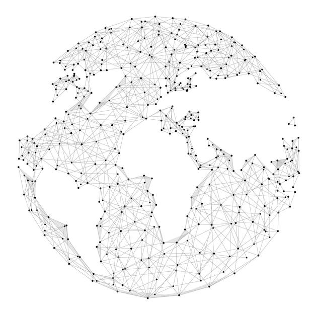 Abstracte veelhoekige ruimte laag poly planeet aarde met aansluitende stippen en lijnen wireframe aarde