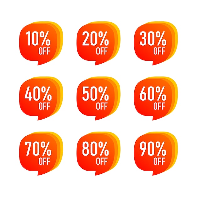 Abstracte verkoop 10-90 procent korting op korting label tag geïsoleerd. Vectoreps10