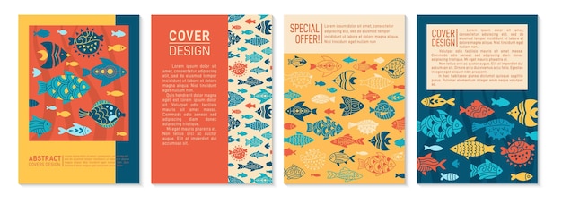 Abstracte vis trendy omslagkaart ontwerp exotische nautische patroon pagina flyer notebook aquariumdieren