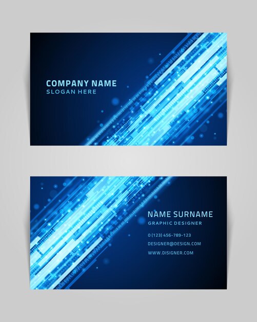Abstracte visitekaartje met lineaire vormen en stippen vector banner Techno blauwe strepen sjabloon met creatieve gradiënt stof Levendige texturen in gedempte kleuren met elementen geometrische overgangen