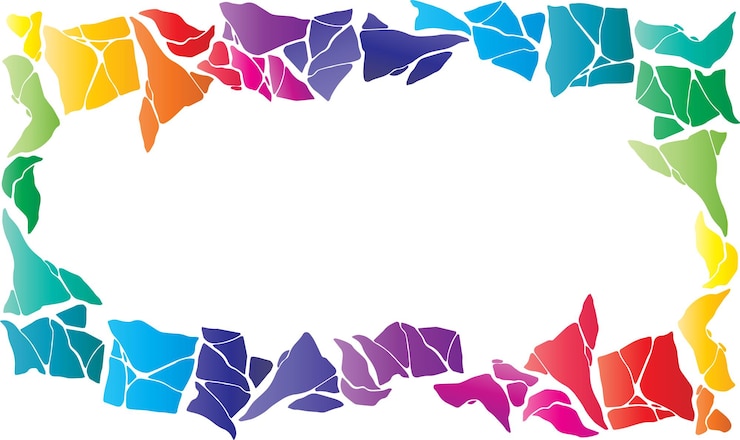 Vector abstracte vormen mozaïek kleurrijke regenboog frame geïsoleerd op een witte achtergrond met ruimte voor tekst